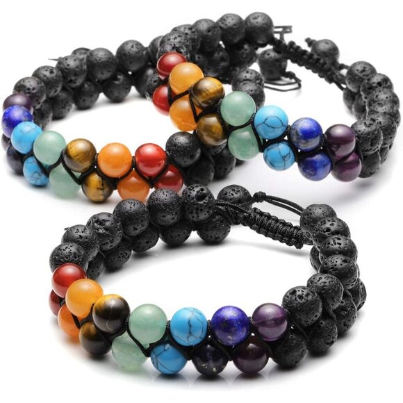 Lava Rock Stone Crystals Yoga Stone Bead Chakra Relax Bracelet for Womens Mens - Picture 6 of 8